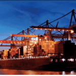 Image of a cargo ship at night
