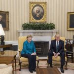 President Donald Trump greets and meets with German Chancellor Angela Merkel