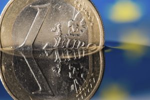 euro coin under water