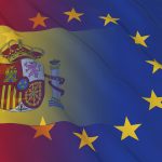 Spanish and European Union Relations Concept - Merged Flags of Spain and the EU 3D Illustration.
