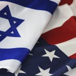USA Israel. Photo American flag and Flag of Israel conveys the partnership between the two states through the main symbols of these countries.