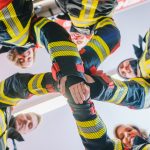 Fire fighter men and women doing some teambuilding